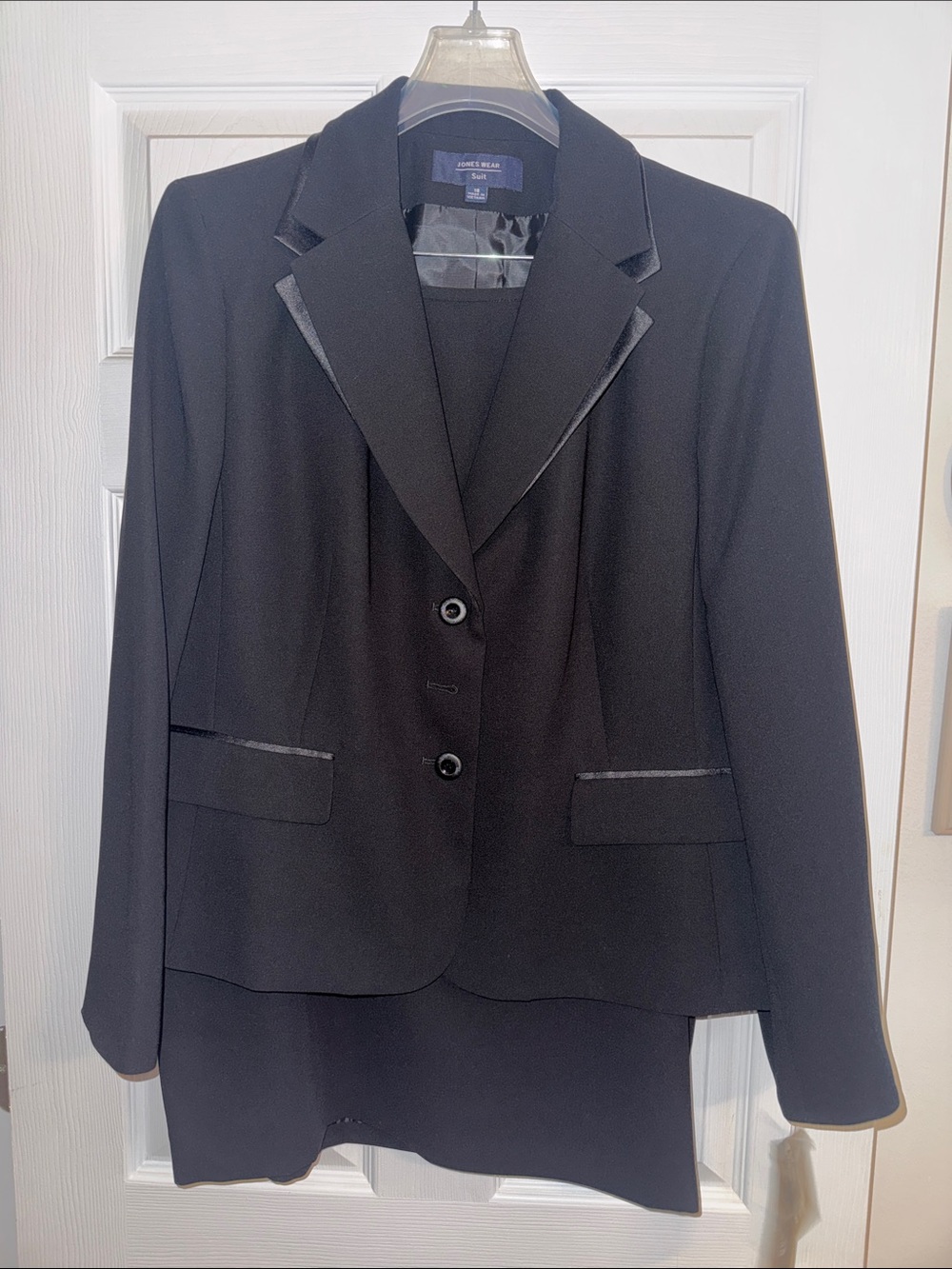 Jones Wear Black Women's Blazer with Satin Trim and Skirt